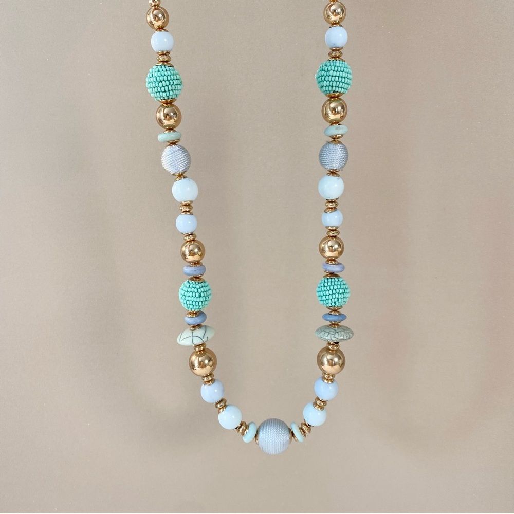 3/$20 Teal Aqua Turquoise Beads Stone Mix Gold Glass Beads Statement Necklace